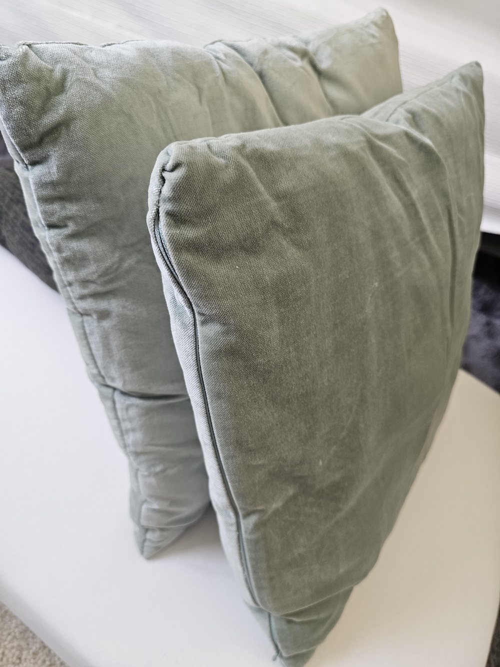 Orig $60☆World Market Sage/Slate Green Velvet Accent Pillows - Pair of 2